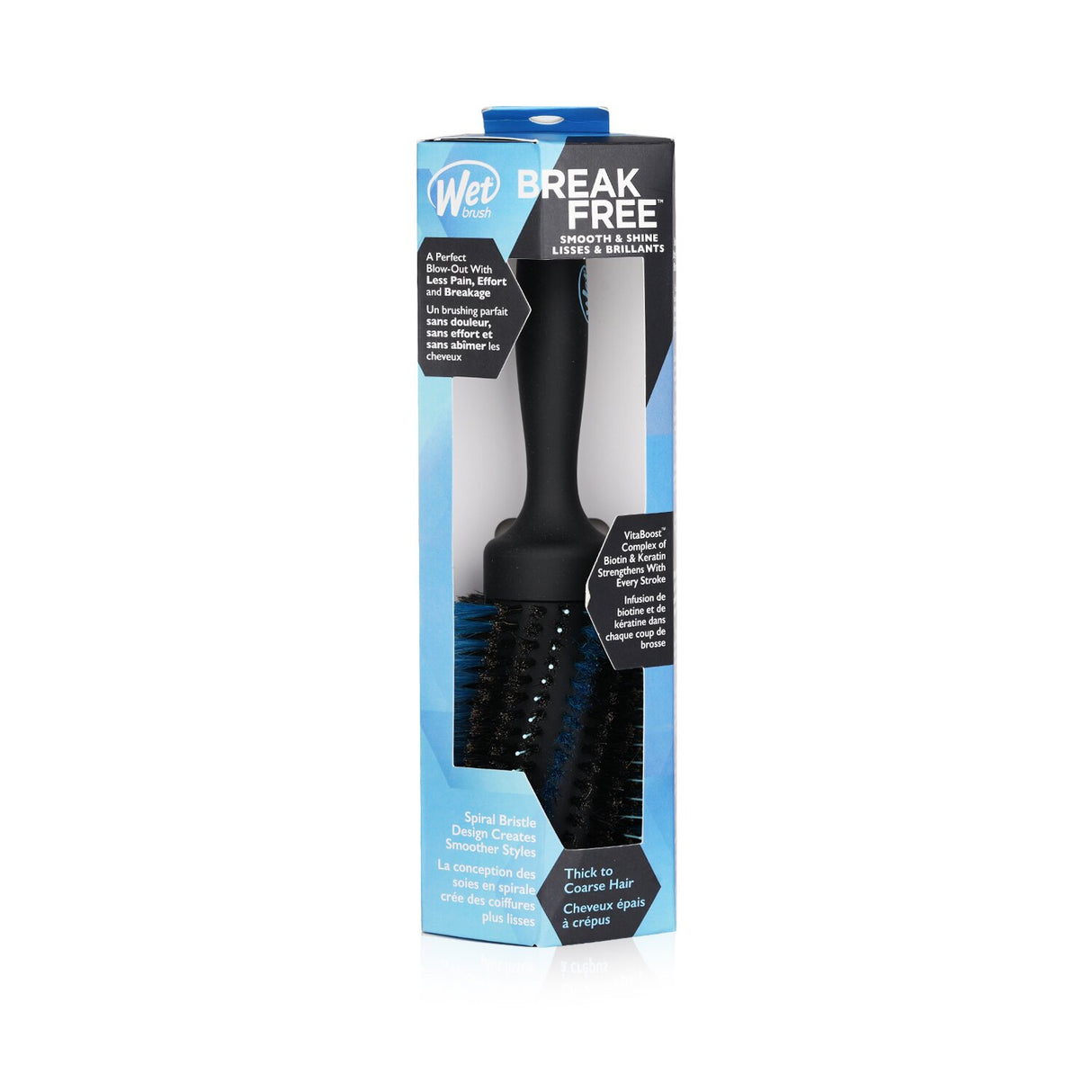 Wet Brush Smooth & Shine Round Brush with Heatflex bristles for smooth styling of thick to coarse hair, reducing breakage and frizz.