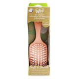 Eco-friendly Wet Brush infused with coconut oil for shiny, healthy hair; features soft bristles and biodegradable handle.