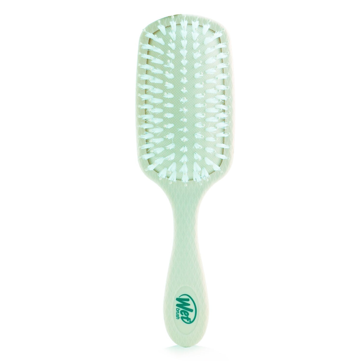 Eco-friendly Wet Brush with Tea Tree Oil for shiny, smooth hair; features soft bristles and biodegradable handle.