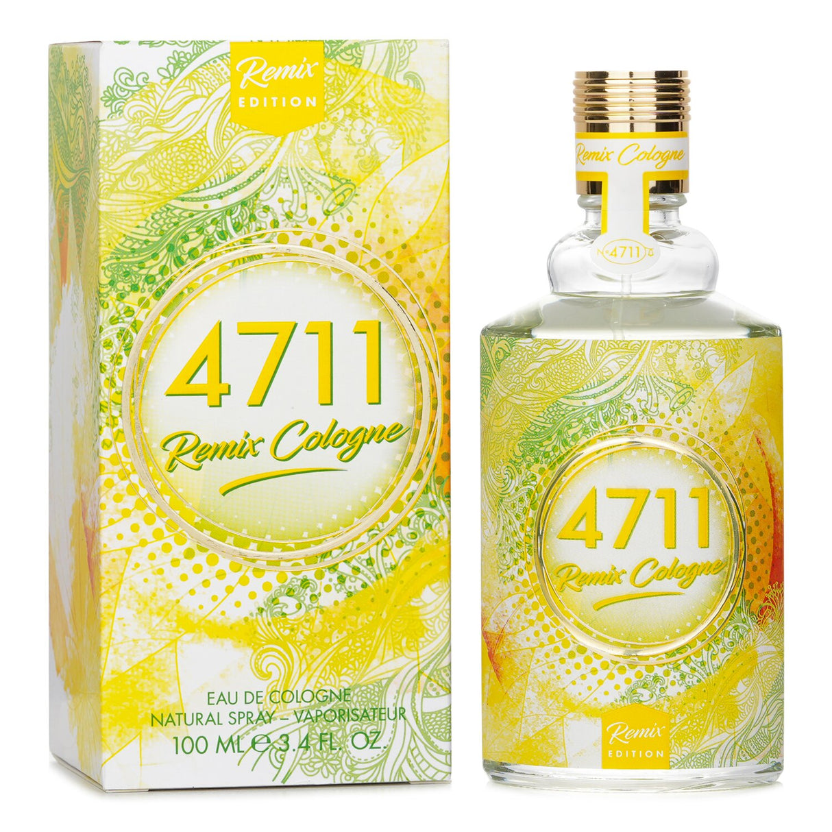 4711 Remix Lemon Eau De Cologne Spray in a 100ml bottle, featuring vibrant citrus notes for an invigorating scent experience.