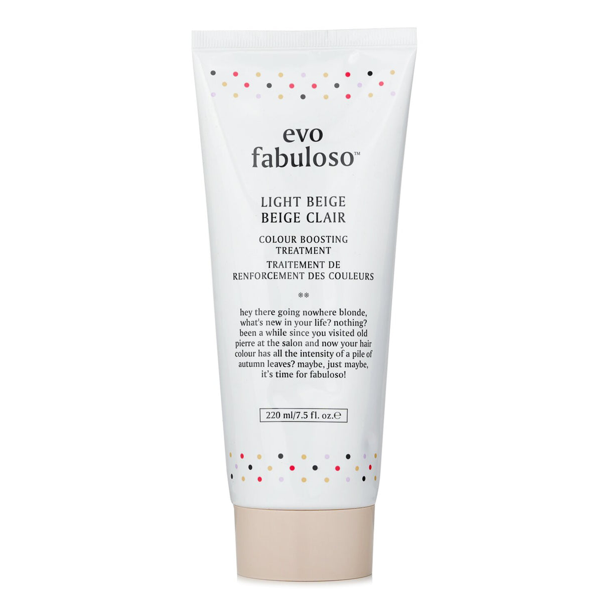 Evo Fabuloso Light Beige Conditioner in 220ml for vibrant, moisturized, and frizz-free color-treated blonde hair.