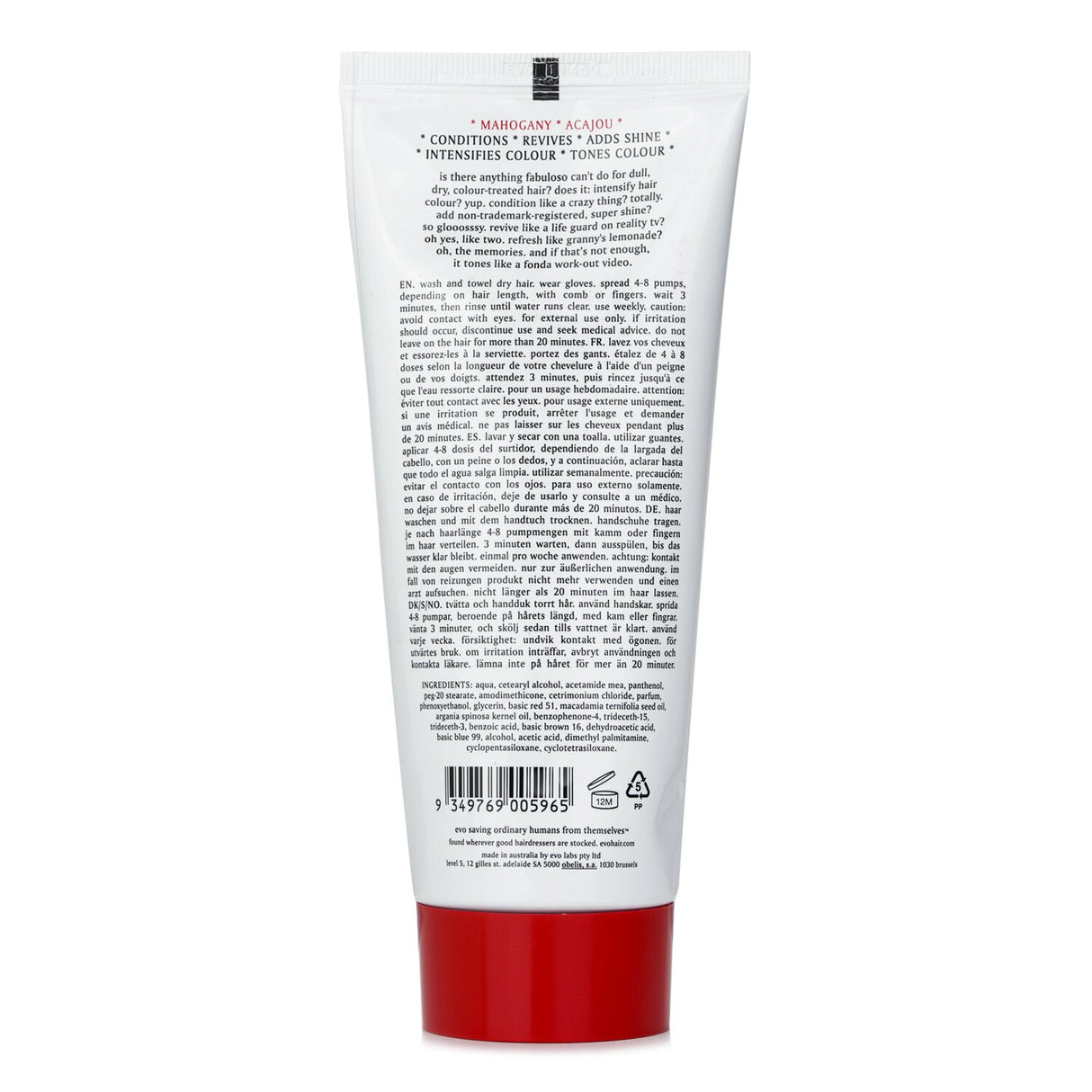 Evo Fabuloso Conditioner in Mahogany, 220ml: enhances color vibrancy and shine for dark blonde to medium brown hair.