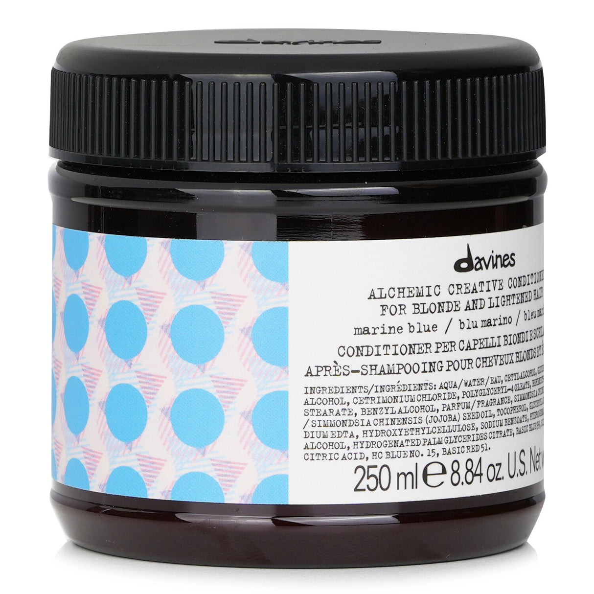 Davines Alchemic Conditioner in Marine Blue for vibrant blonde hair, enriched with natural ingredients for enhanced shine and softness.