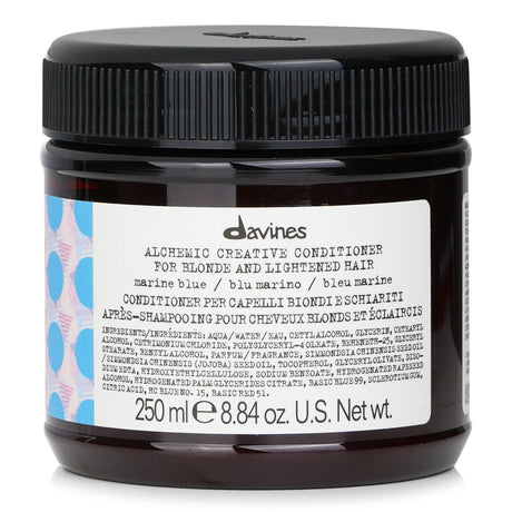 Davines Marine Blue Conditioner for blonde hair, enriching color and shine with Jojoba Oil in an eco-friendly 250ml tube.