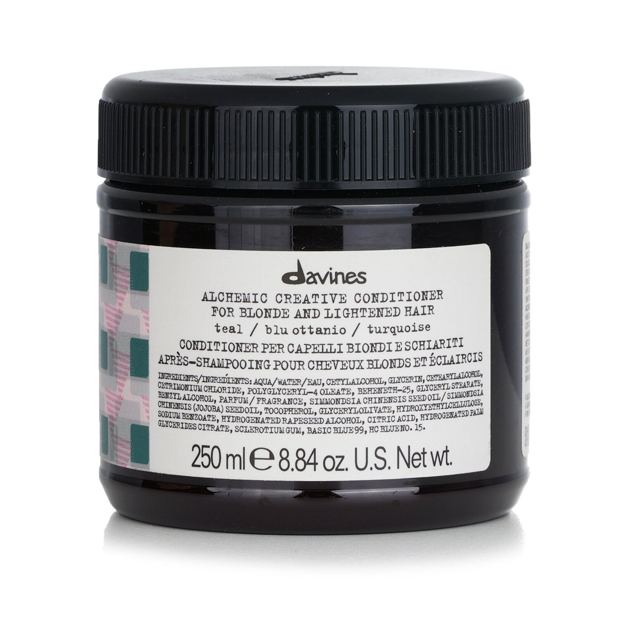 Davines Alchemic Creative Conditioner in teal, designed for vibrant color and shine on blonde or lightened hair.