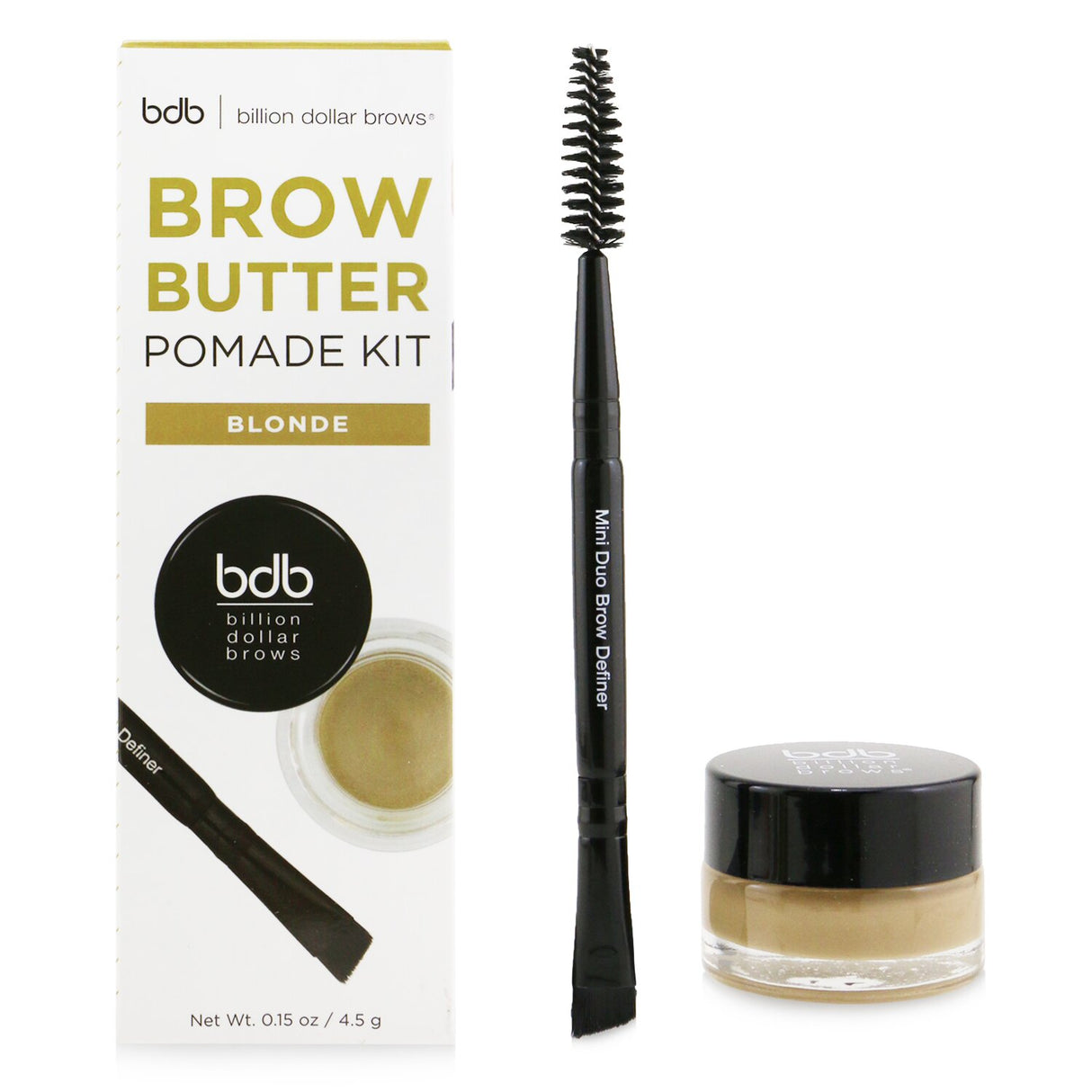 Billion Dollar Brows kit featuring blonde Brow Butter Pomade and Mini Duo Definer for sculpting and defining brows.