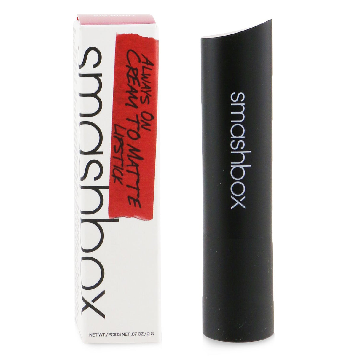 Smashbox # Hoops On lipstick in a teardrop shape, offering vegan, long-lasting cream-to-matte color with a velvety finish.