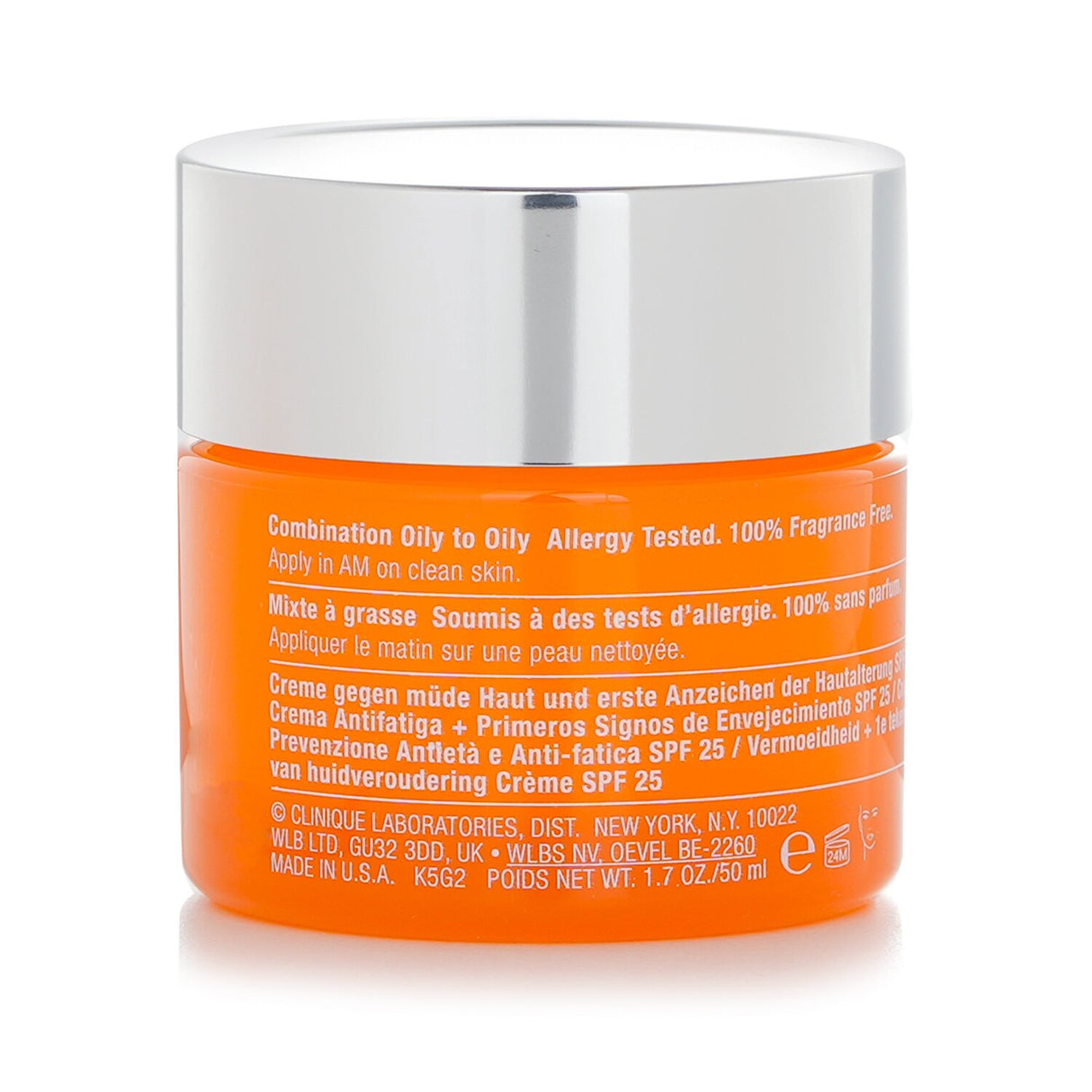 Clinique Superdefense SPF 25 cream for oily skin, fights fatigue & early aging with antioxidants and hydration.