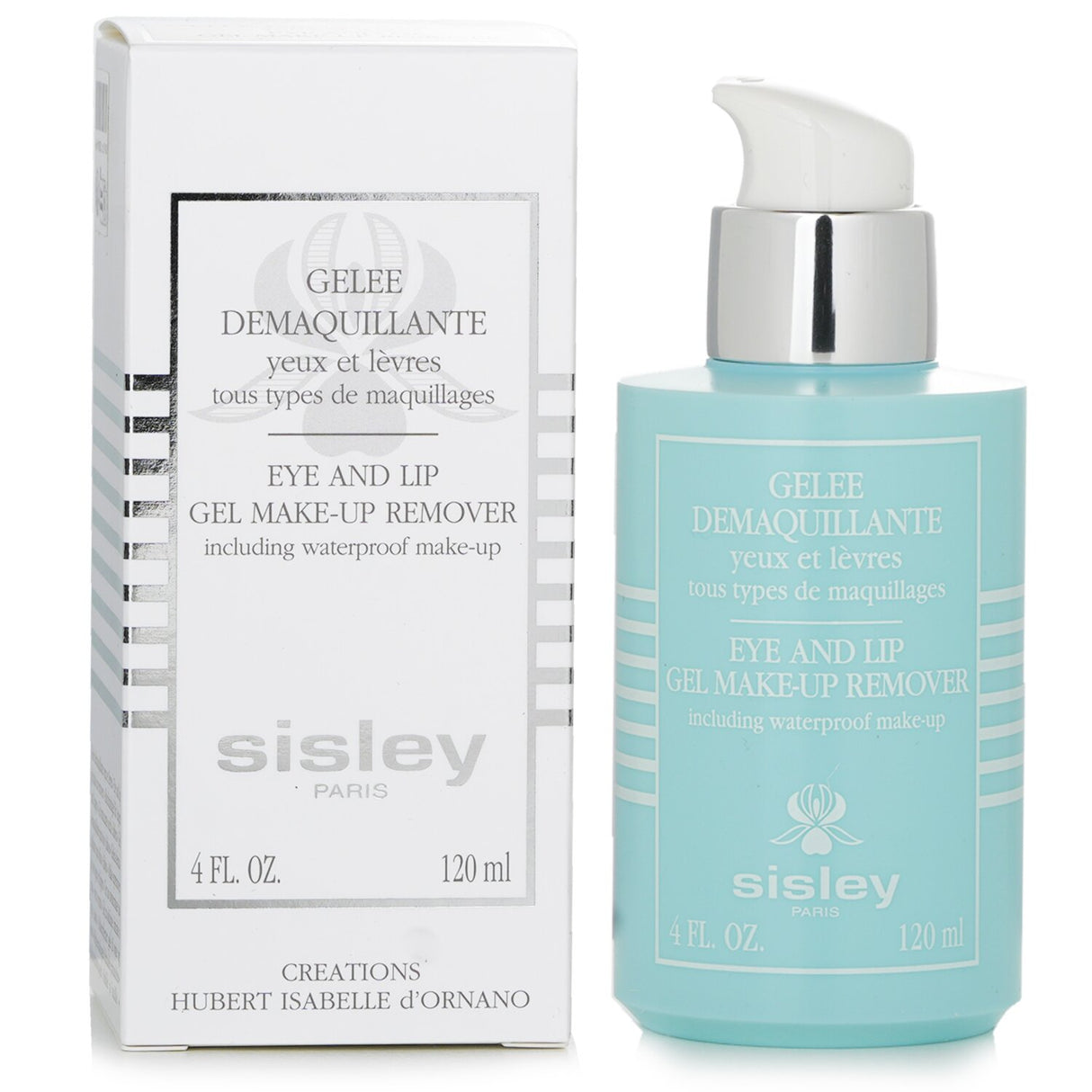 Luxurious Sisley Eye & Lip Gel Make-Up Remover in 120ml, effectively removes makeup while nourishing and enhancing lashes.