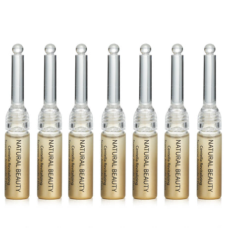 Natural Beauty Centella Revitalizing Supreme Ampoule 7 Days set, featuring seven 3ml vials for intensive skin repair and hydration.