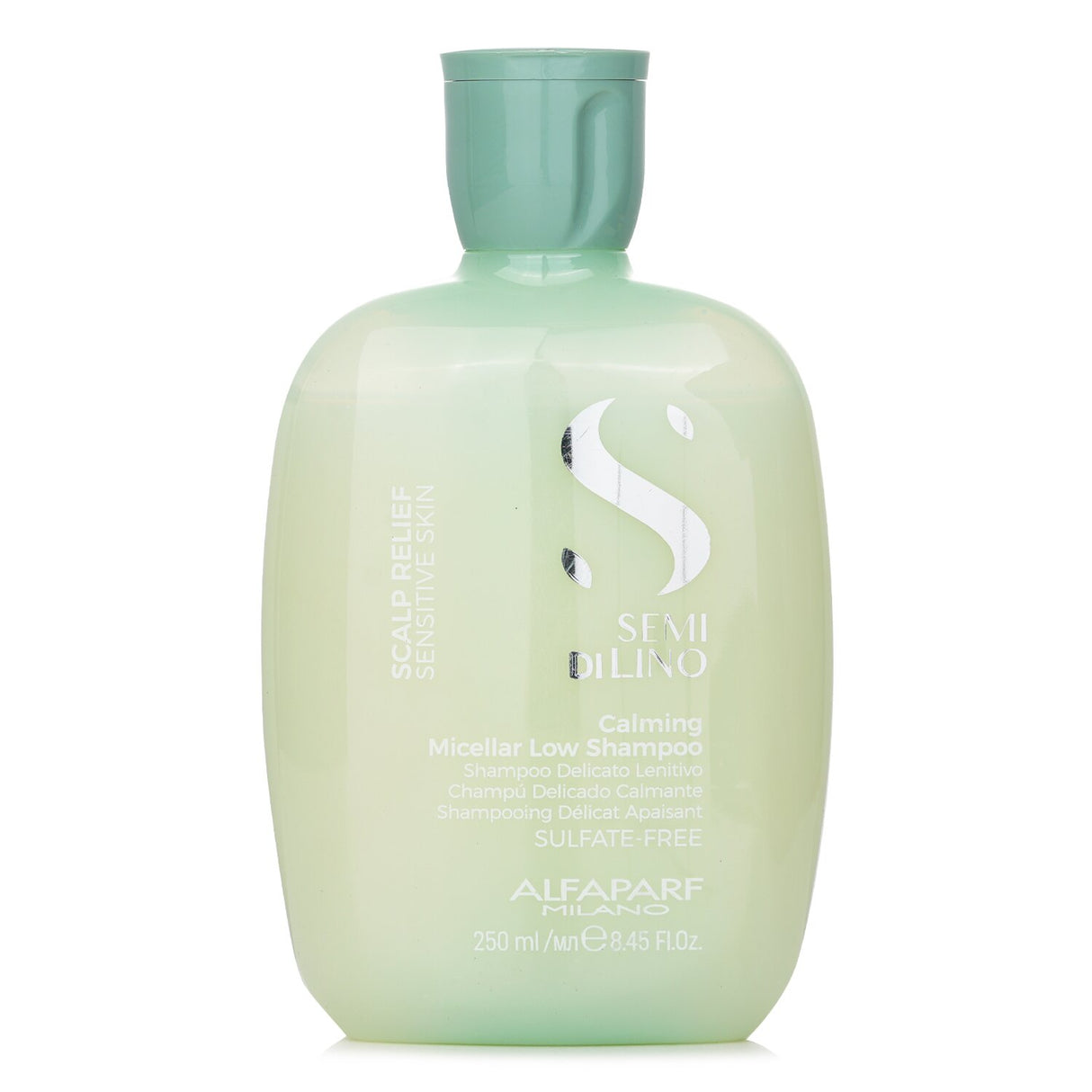 Sulfate-free micellar shampoo soothing sensitive scalps, restoring balance for soft, shiny hair.