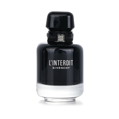 Givenchy L'Interdit Eau De Parfum Intense in an elegant 80ml bottle, featuring spicy black pepper and floral notes for sophistication.