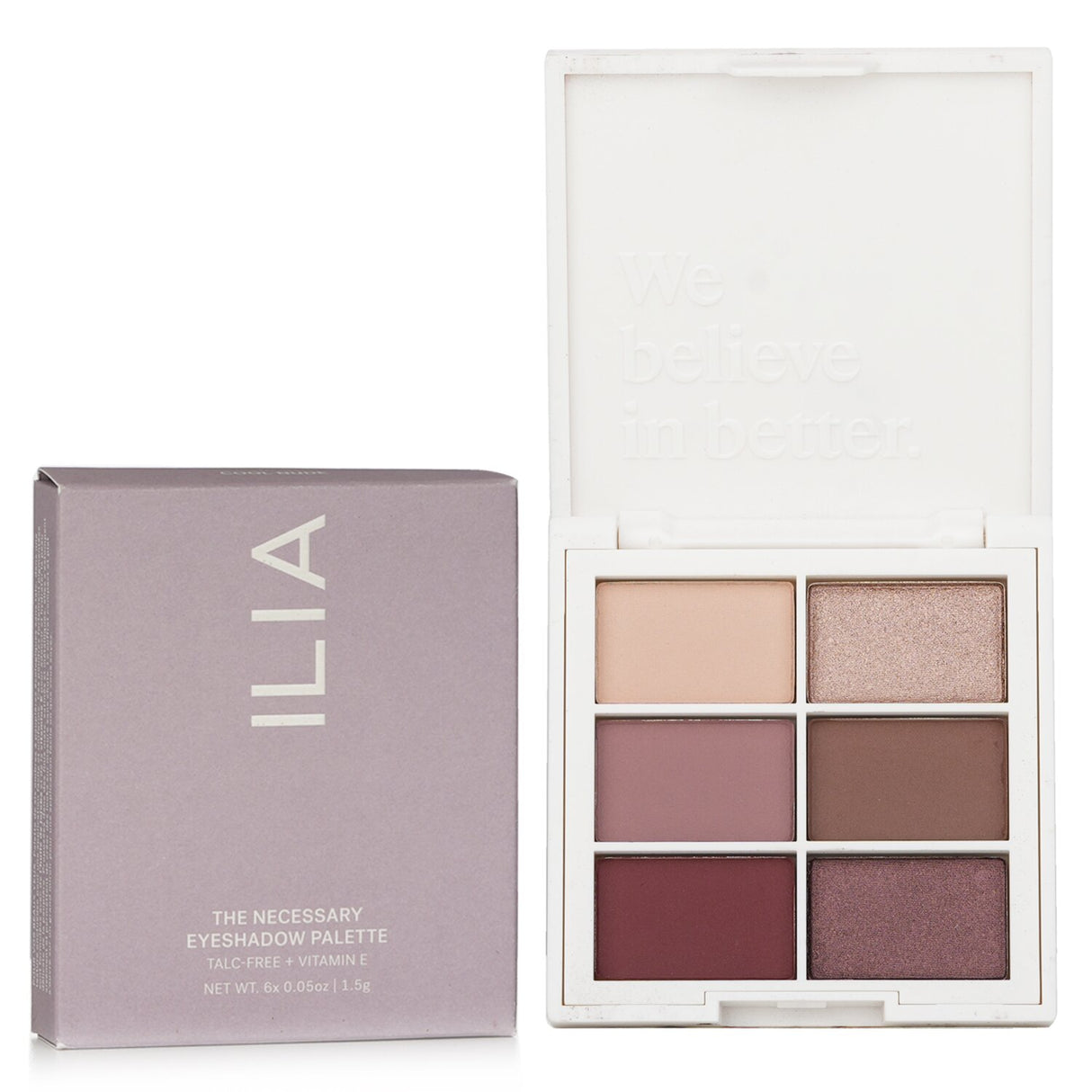 ILIA's Cool Nude Eyeshadow Palette with 6 versatile shades offers buttery soft, crease-proof formulas in a sleek compact.