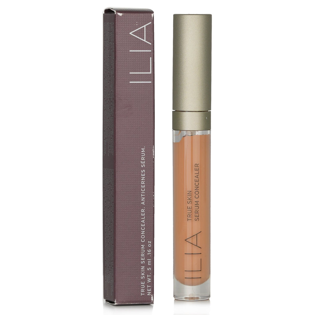 Lightweight ILIA True Skin Serum Concealer in #SC6 Mesquite, providing medium coverage with a silky, nourishing texture.