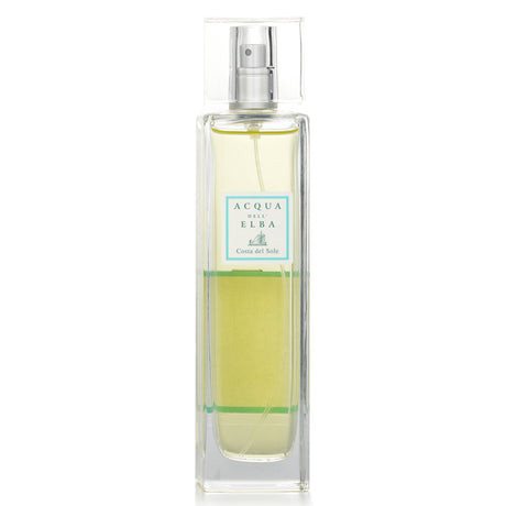 Room spray featuring Mediterranean-inspired aromas with essential oils of myrtle, rosemary, and prickly pears in a stylish bottle.