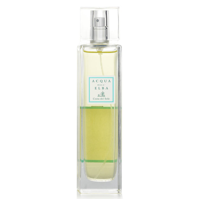 Room spray featuring Mediterranean-inspired aromas with essential oils of myrtle, rosemary, and prickly pears in a stylish bottle.