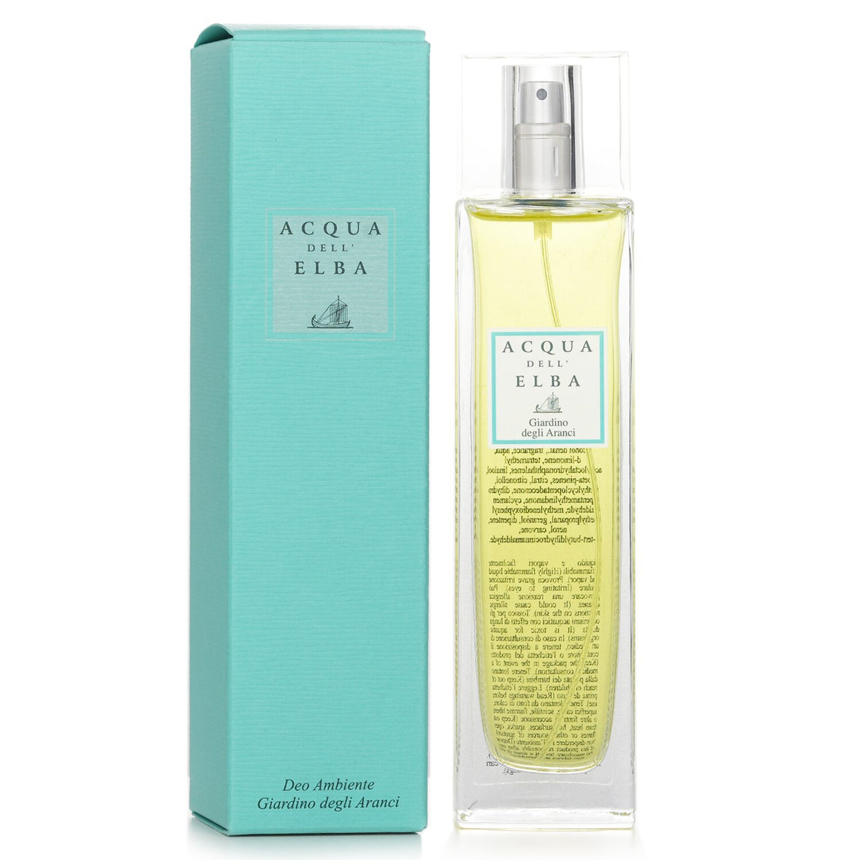 Room spray featuring a serene Mediterranean garden scent with essential oils of orange, myrtle, jasmine, and strawberry tree.