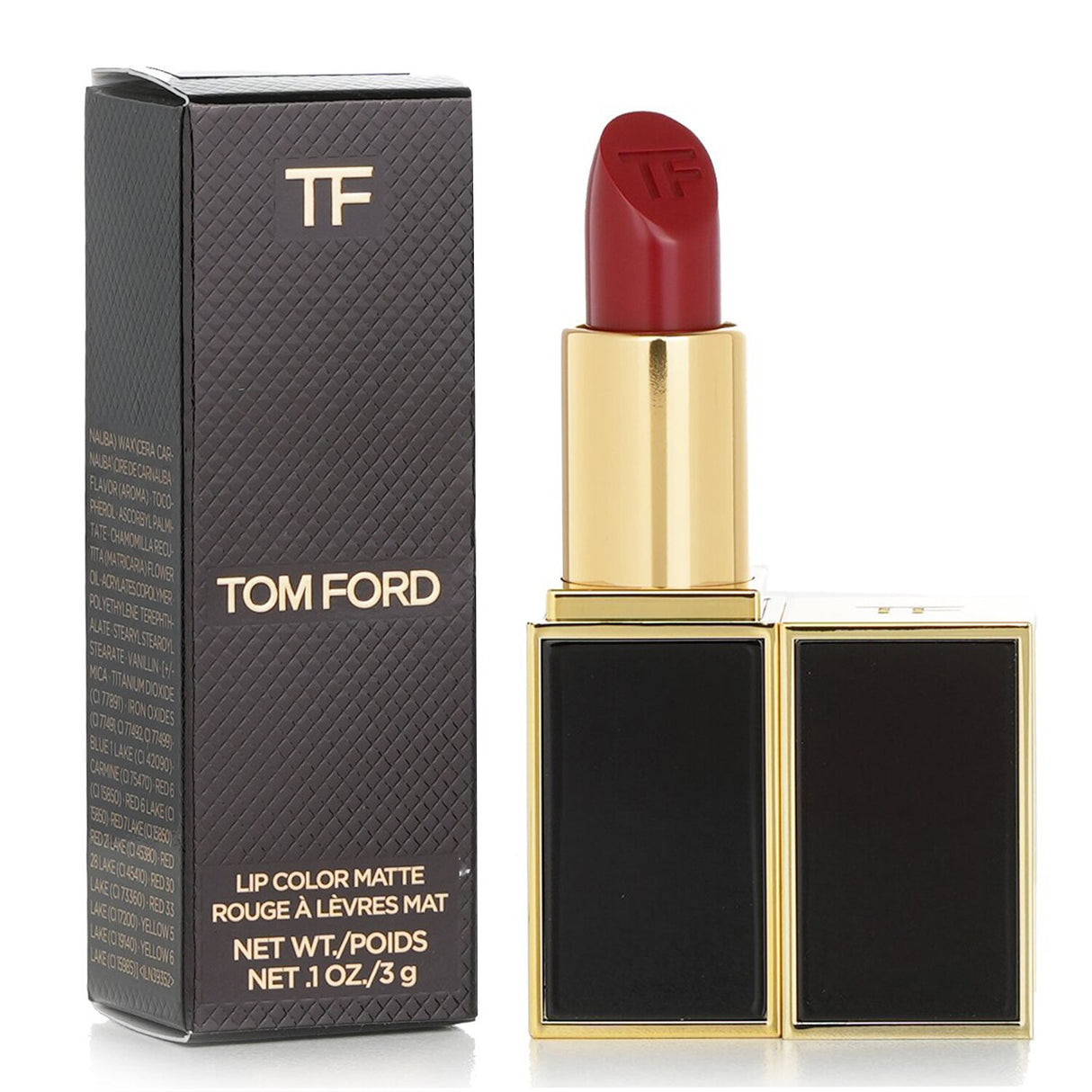 Tom Ford Lip Color Matte in #16 Scarlet Rouge, a luxurious red lipstick with a velvet matte finish for a bold, elegant look.