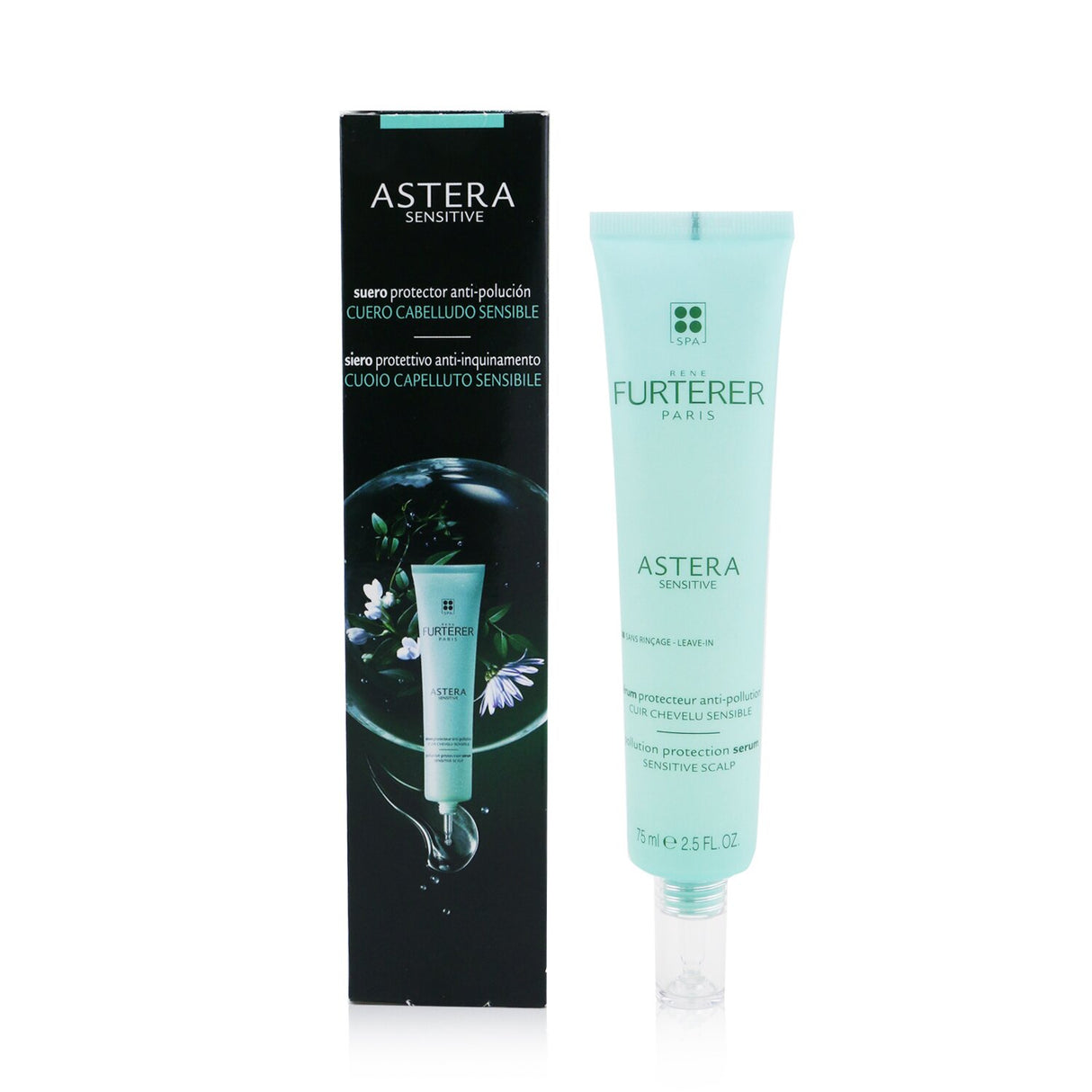 Rene Furterer Astera Sensitive Pollution Protection Serum in 75ml, soothing formula for sensitive scalps with Asteraceae and Moringa extracts.