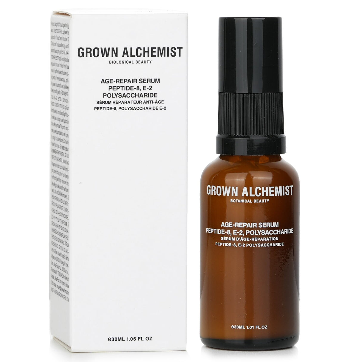 Grown Alchemist Age-Repair Serum with Peptide-8, enhances skin radiance, smooths wrinkles, and boosts hydration in 30ml.