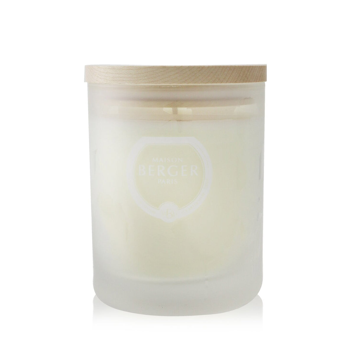 Calming Aroma D-Stress scented candle in frosted glass, infused with mandarin oil for 35 hours of soothing fragrance.