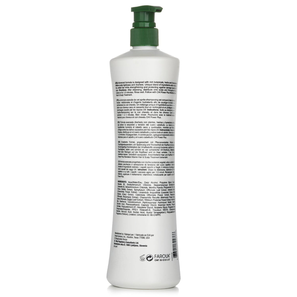 Nourishing 946ml conditioner with botanicals for hydration, scalp relief, and UV protection, free of parabens and sulfates.