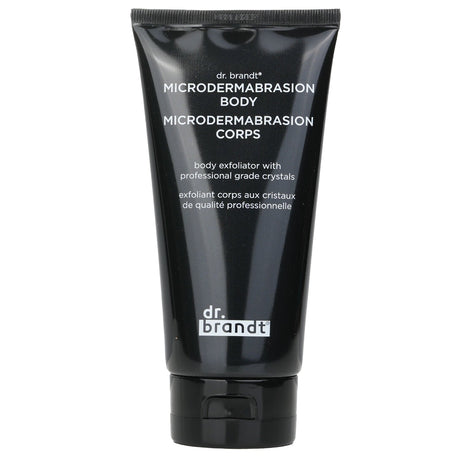 Dr. Brandt Microdermabrasion Body Exfoliator in a 150g tube, featuring a creamy texture, peppermint scent, and hydrating ingredients.