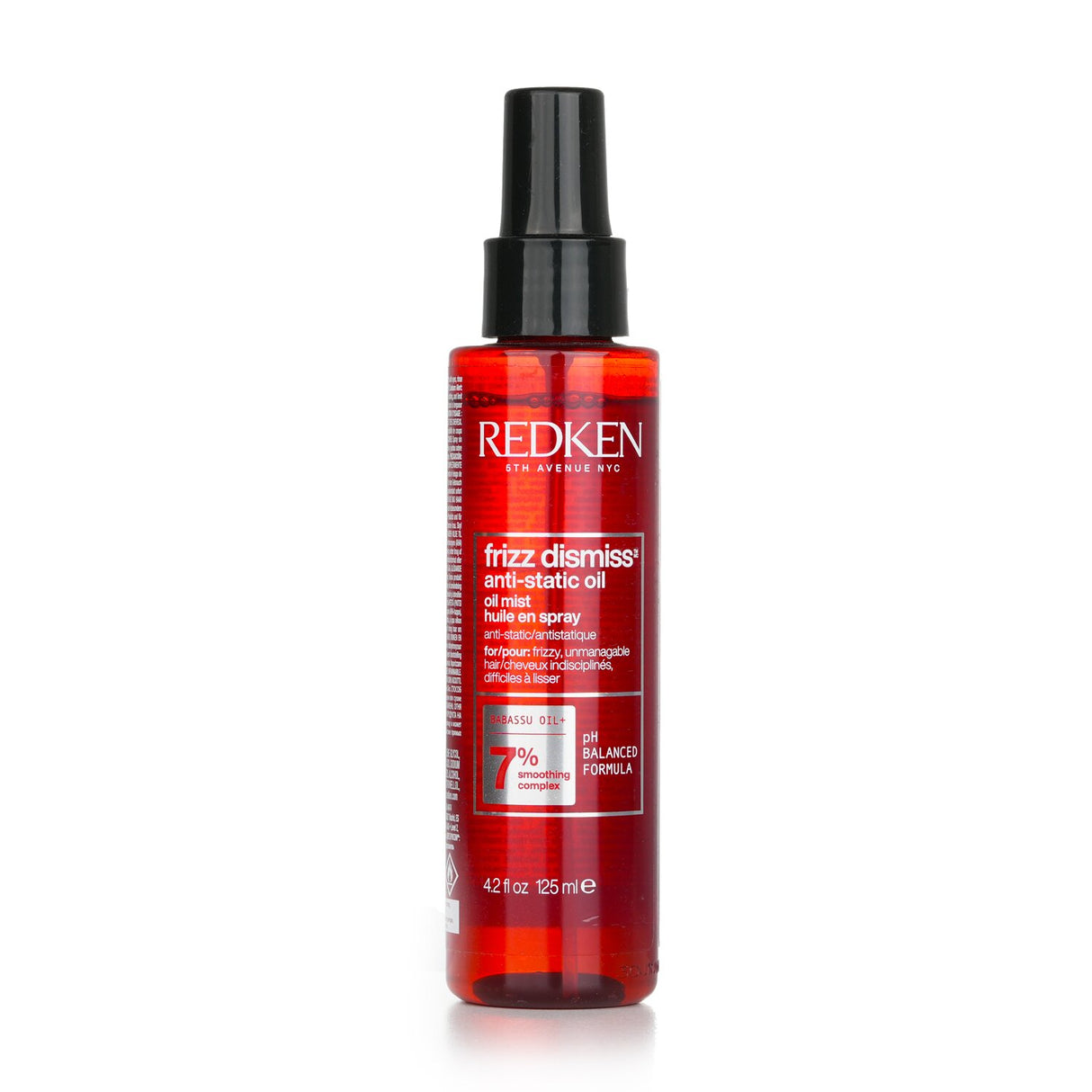 Redken Frizz Dismiss Anti-Static Oil Mist in a 125ml bottle, designed for smooth, frizz-free hair with Babassu Oil for shine.