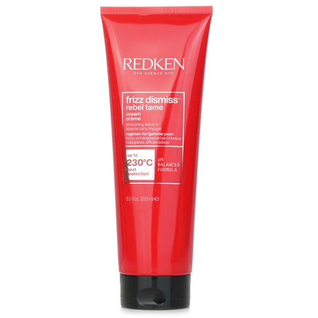 Redken Frizz Dismiss Rebel Tame Leave-In Cream, 250ml, controls frizz, protects hair from heat, and hydrates all hair types.