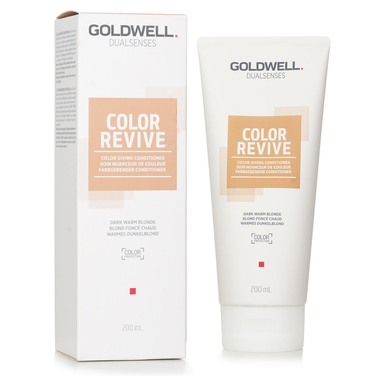 Goldwell Dual Senses Color Revive Conditioner for Dark Warm Blond, 200ml, enhances color and shine with UV brilliance.