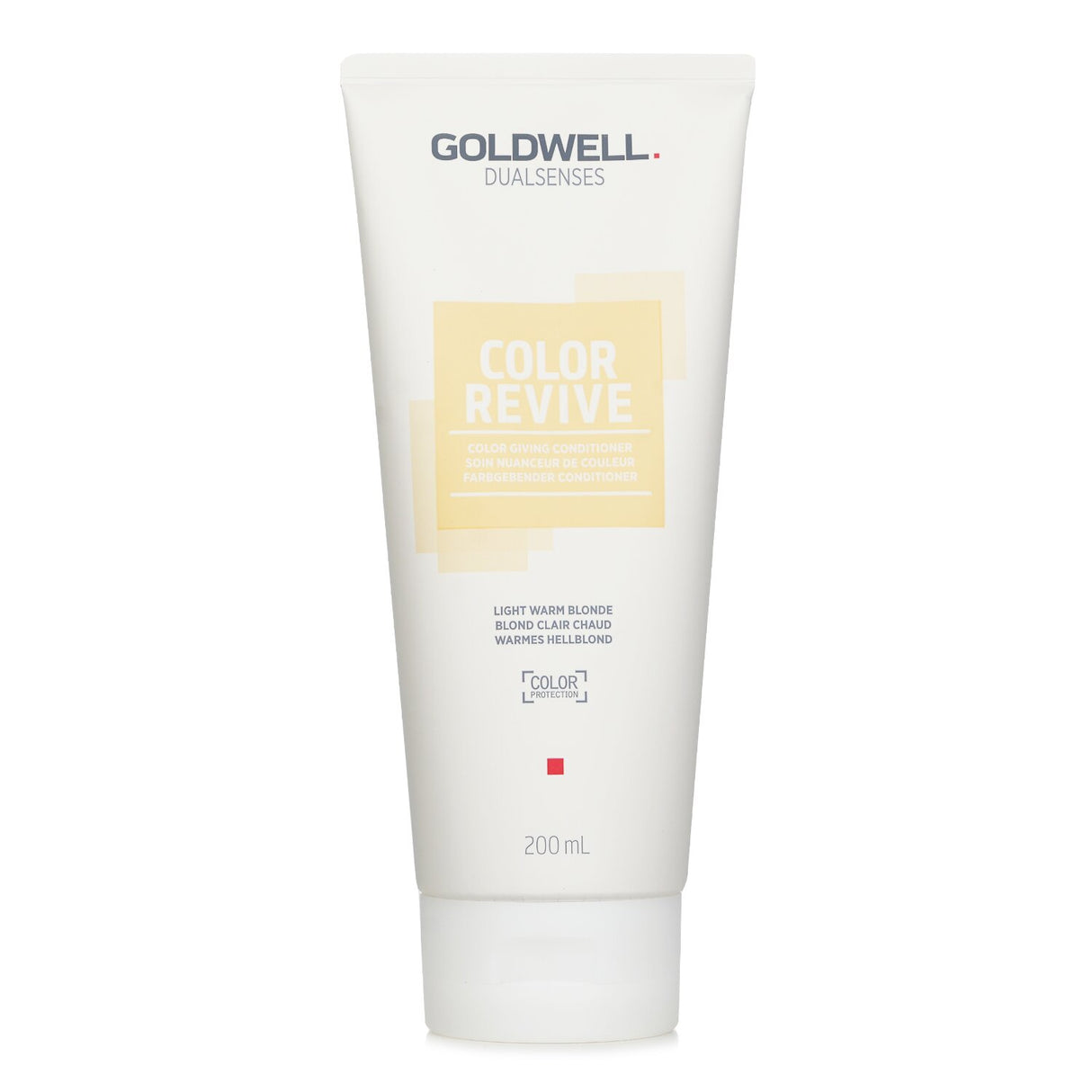 Goldwell Dual Senses Color Revive Conditioner in Light Warm Blonde, enhancing vibrancy and shine for salon-fresh blonde hair.