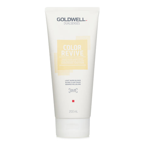 Goldwell Dual Senses Color Revive Conditioner in Light Warm Blonde, enhancing vibrancy and shine for salon-fresh blonde hair.