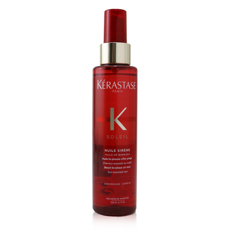 Kerastase Soleil Huile Sirene Beach Bi-Phase Oil Mist for sun-exposed hair; hydrates, protects, and enhances soft beach waves.