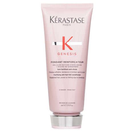 Kerastase Genesis Fondant Renforcateur Conditioner for weakened hair, fortified with Edelweiss and Ginger for anti-breakage care.