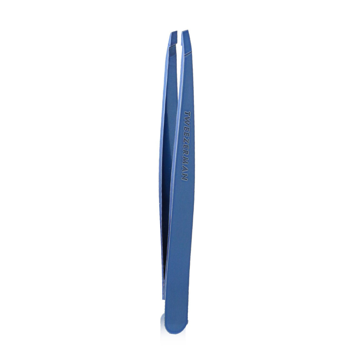 Tweezerman Slant Tweezer in Bell Bottom Blue, featuring hand-filed stainless steel tips for precise hair removal.