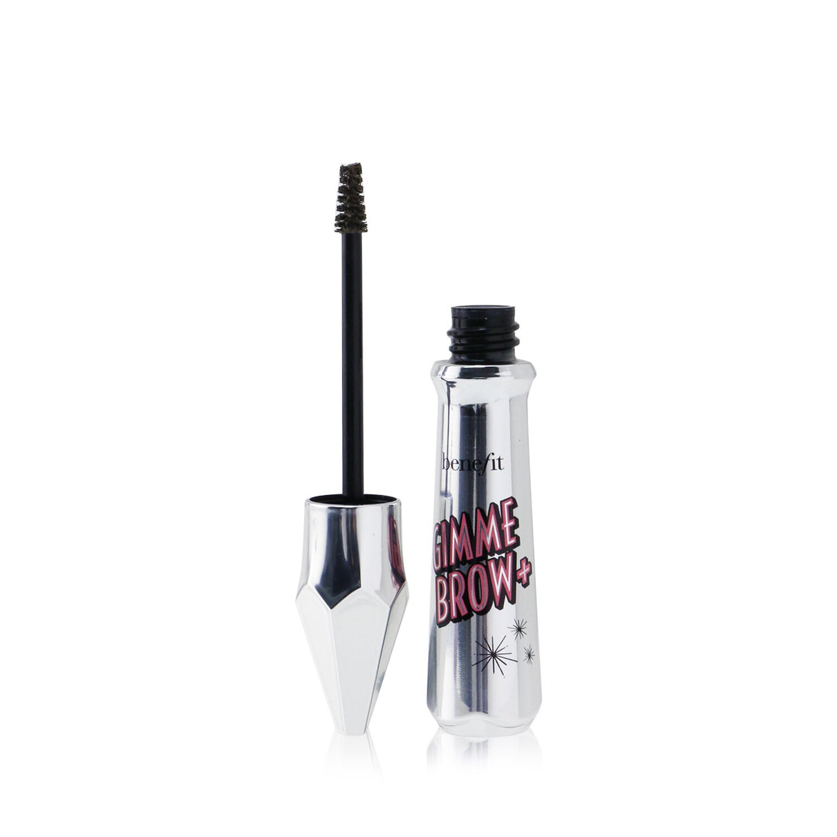 Benefit Gimme Brow+ Volumizing Fiber Gel #4.5 in Neutral Deep Brown, designed for fuller, thicker brows with a precise applicator.