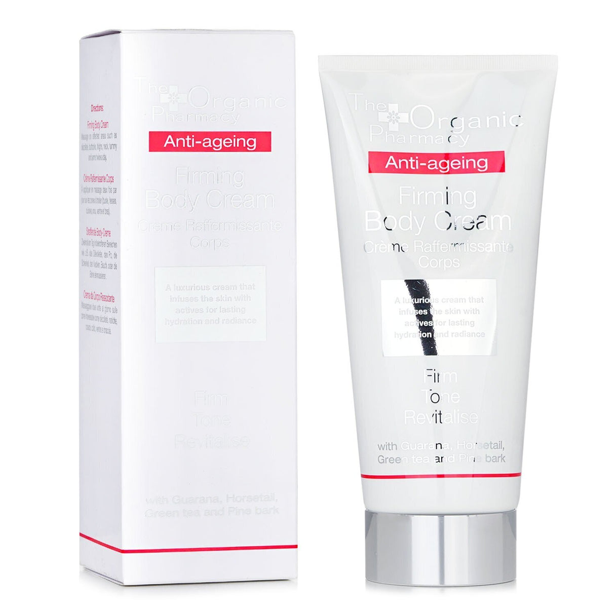 Luxurious anti-aging body cream with 75% organic ingredients to firm, tone, and revitalize skin for youthful radiance.