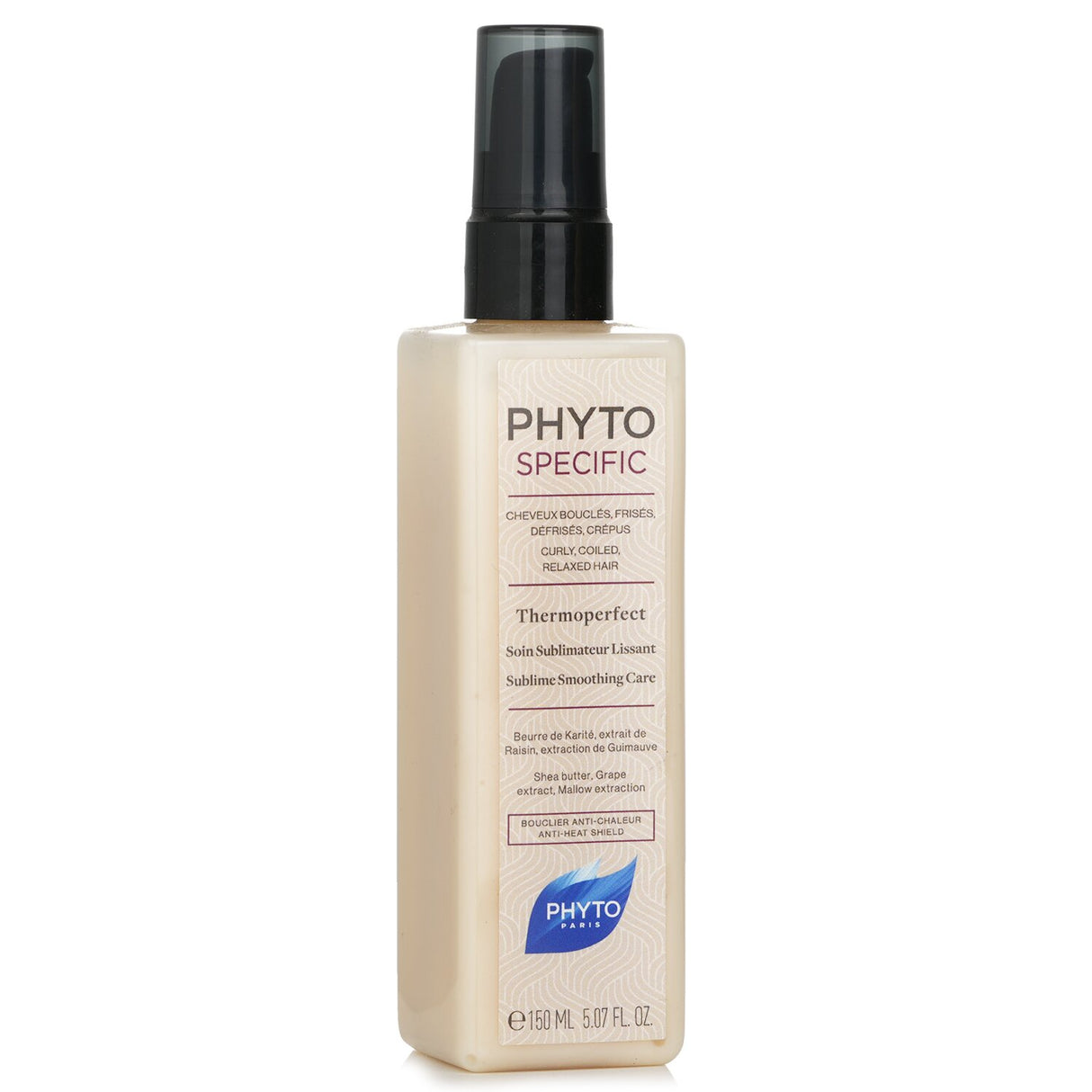 Phyto Specific Thermperfect Smoothing Care for curly, coiled, relaxed hair, provides heat protection and moisture with natural extracts.