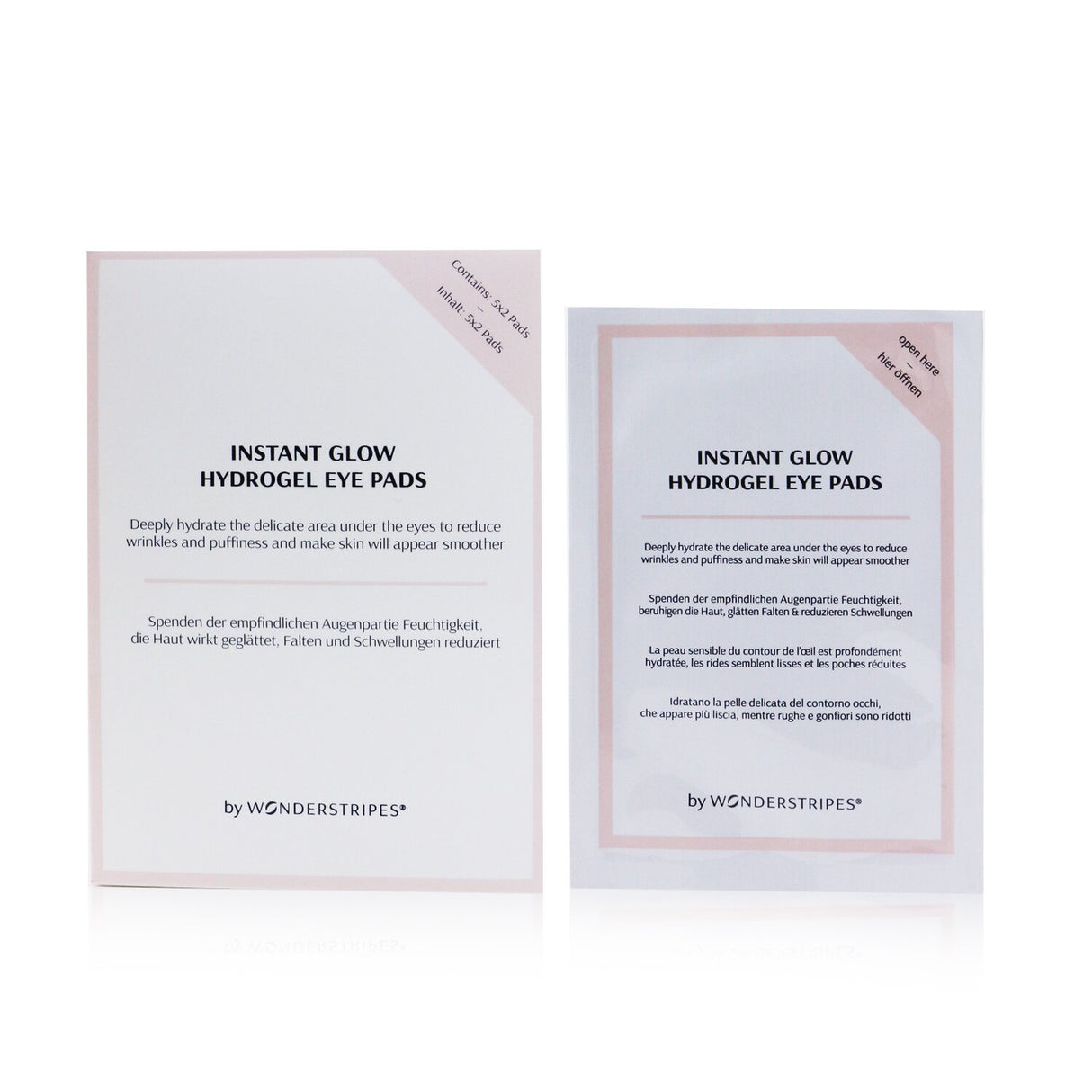 WONDERSTRIPES Instant Glow Hydrogel Eye Pads, hydrating eye treatment reducing dark circles and puffiness in 15 minutes.
