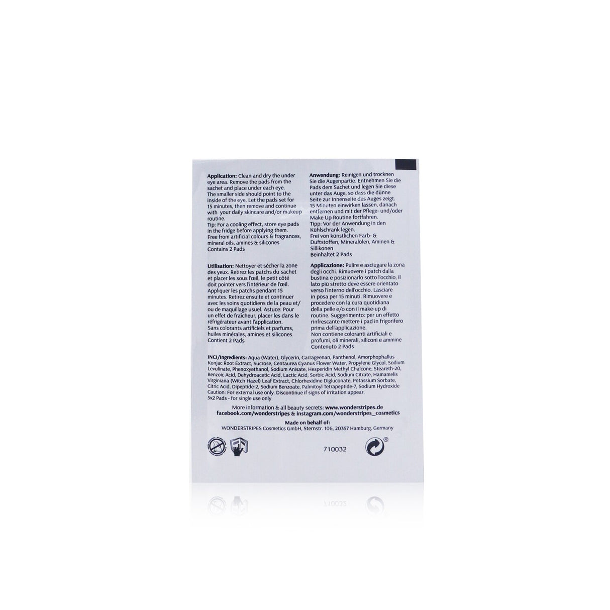 Hydrogel eye pads for instant hydration and rejuvenation, featuring anti-aging ingredients for brightening and soothing the under-eye area.