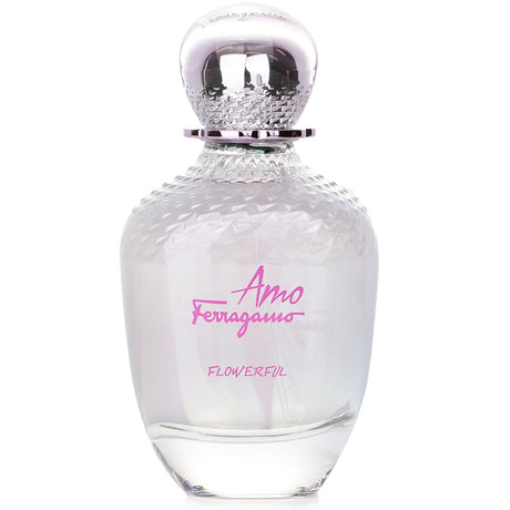 Salvatore Ferragamo Amo Flowerful Eau De Toilette Spray 100ml, a vibrant floral fruity fragrance embodying joy and freshness.