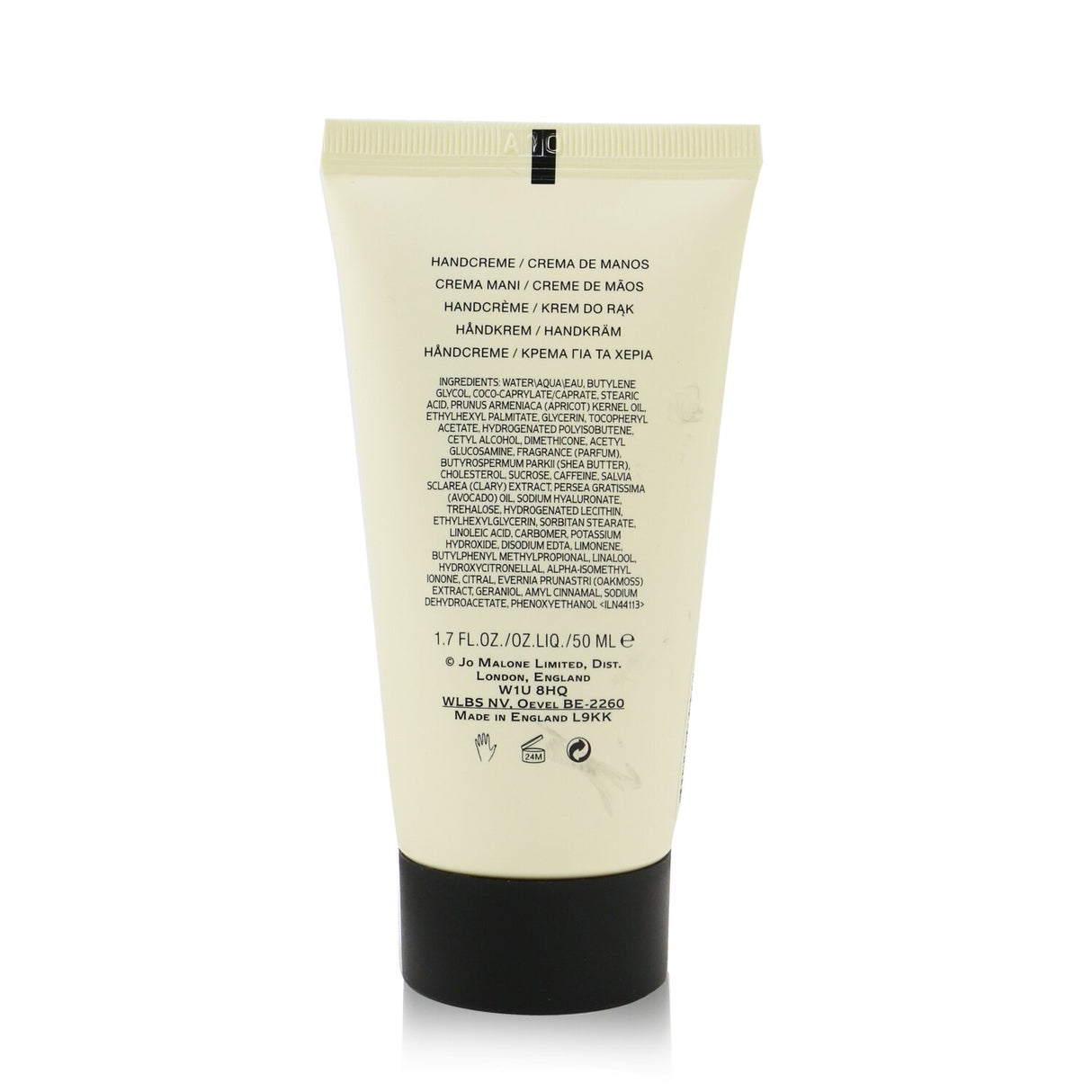 Luxurious Jo Malone hand cream with lime basil scent, enriched with coconut oil for ultra-hydration and smoothness.