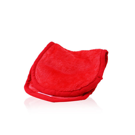 Reusable #Love Red makeup remover cloth, gentle on skin, removes makeup with warm water, eco-friendly and long-lasting.