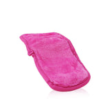 Mini pink MakeUp Eraser cloth for reusable makeup removal, equipped with a two-sided design for effective cleansing and exfoliation.