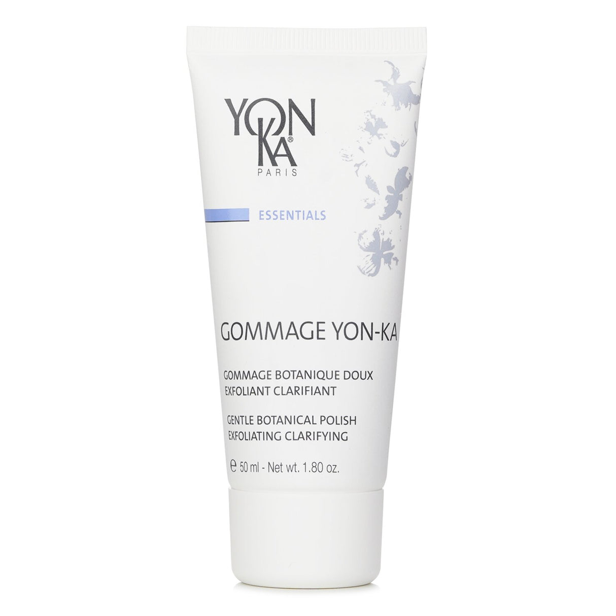 Yonka Essentials Gentle Botanical Polish exfoliating gel scrub, enriched with carob and algae for radiant, smooth skin.