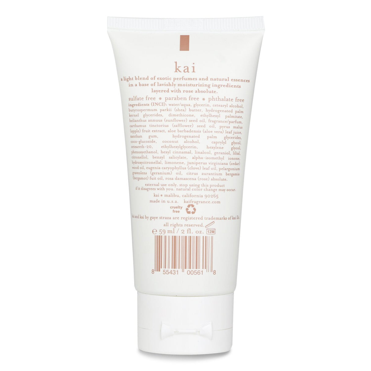 Luxurious Kai Rose Hand Cream in a 59ml tube, enriched with shea butter and rose absolute for soft, fragrant hands.