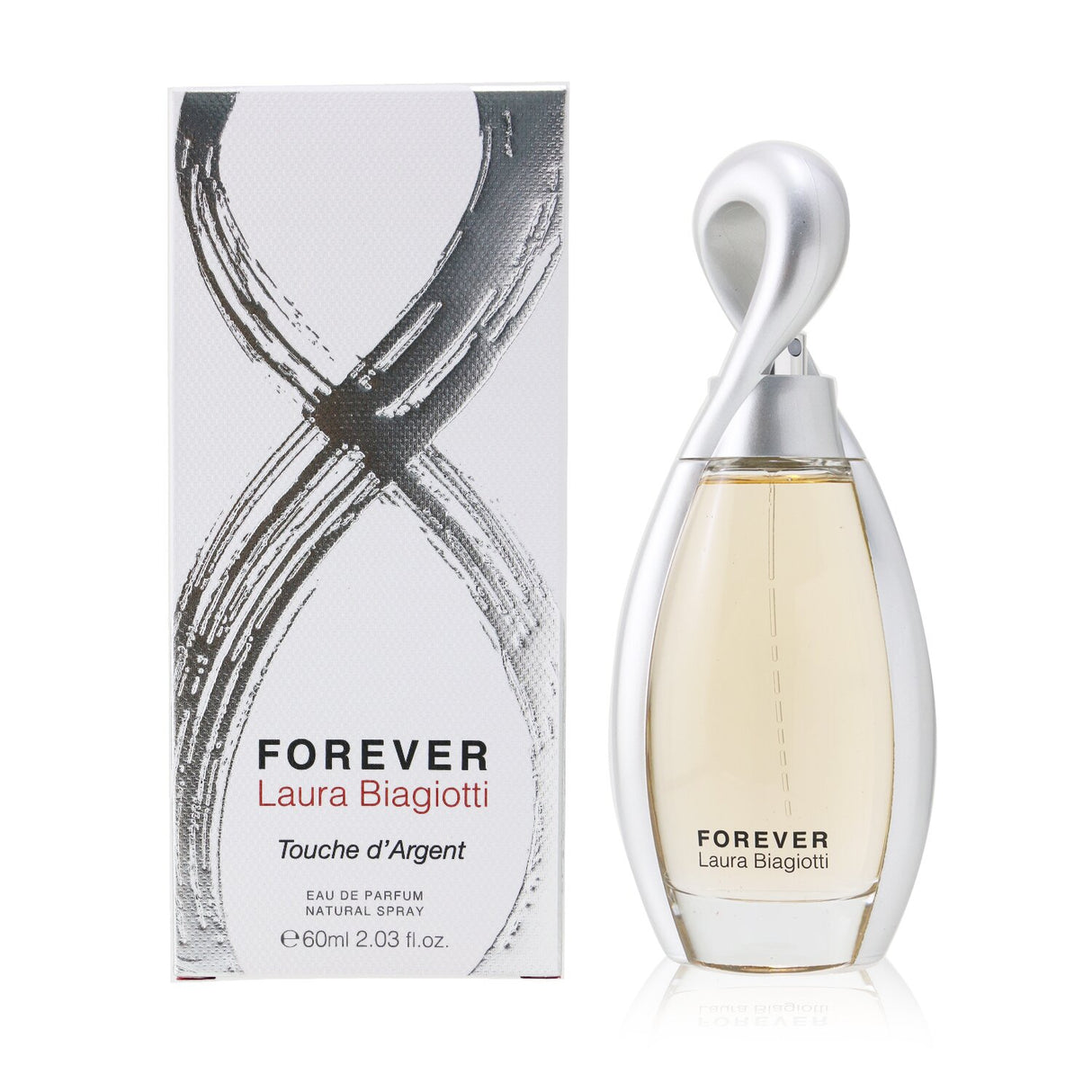 Laura Biagiotti Forever Touche D’Argent EDP 60ml: Luxurious fruity floral fragrance with bergamot, peony, and vanilla notes.