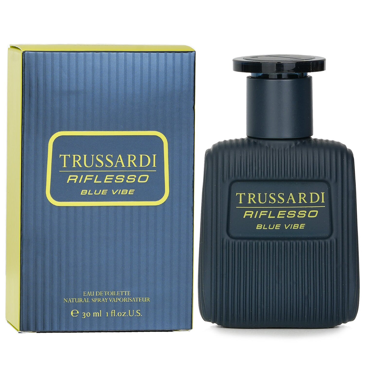 Trussardi Riflesso Blue Vibe Eau De Toilette 30ml, an oriental woody scent for men with notes of Rum, Yuzu, and Leather.