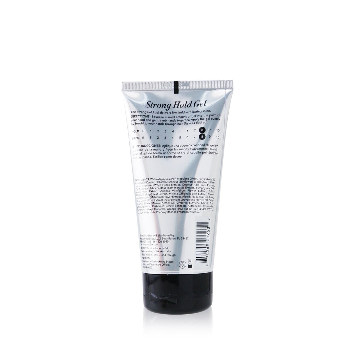 Keratin Complex Strong Hold Gel in 148ml for firm, flexible styling with long-lasting shine for all hair types.