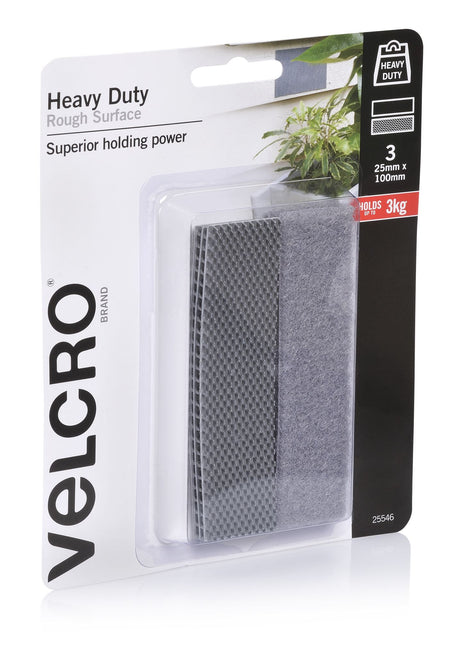 VELCRO® Stick On Tape Rough Surface: pack of 3 heavy-duty adhesive strips for secure mounting on brick and concrete.